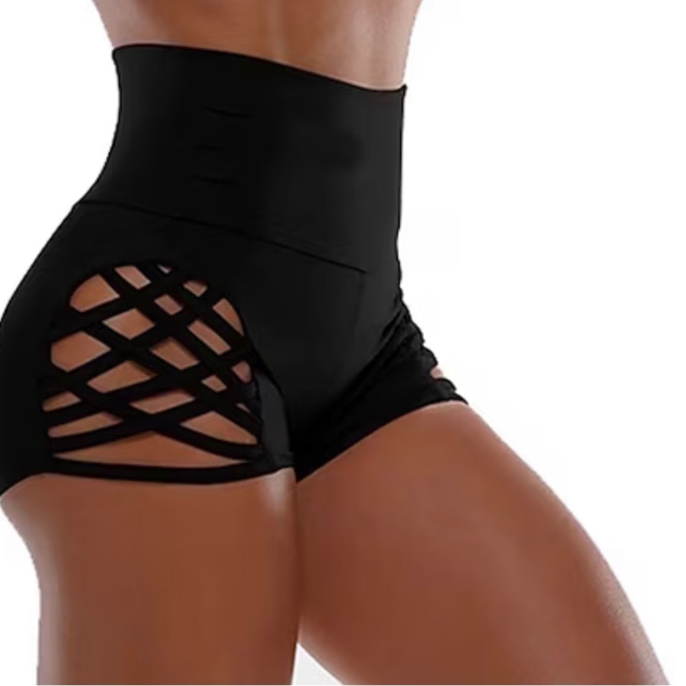 Black High Waisted Strappy side detail shorts, small, sexy workout